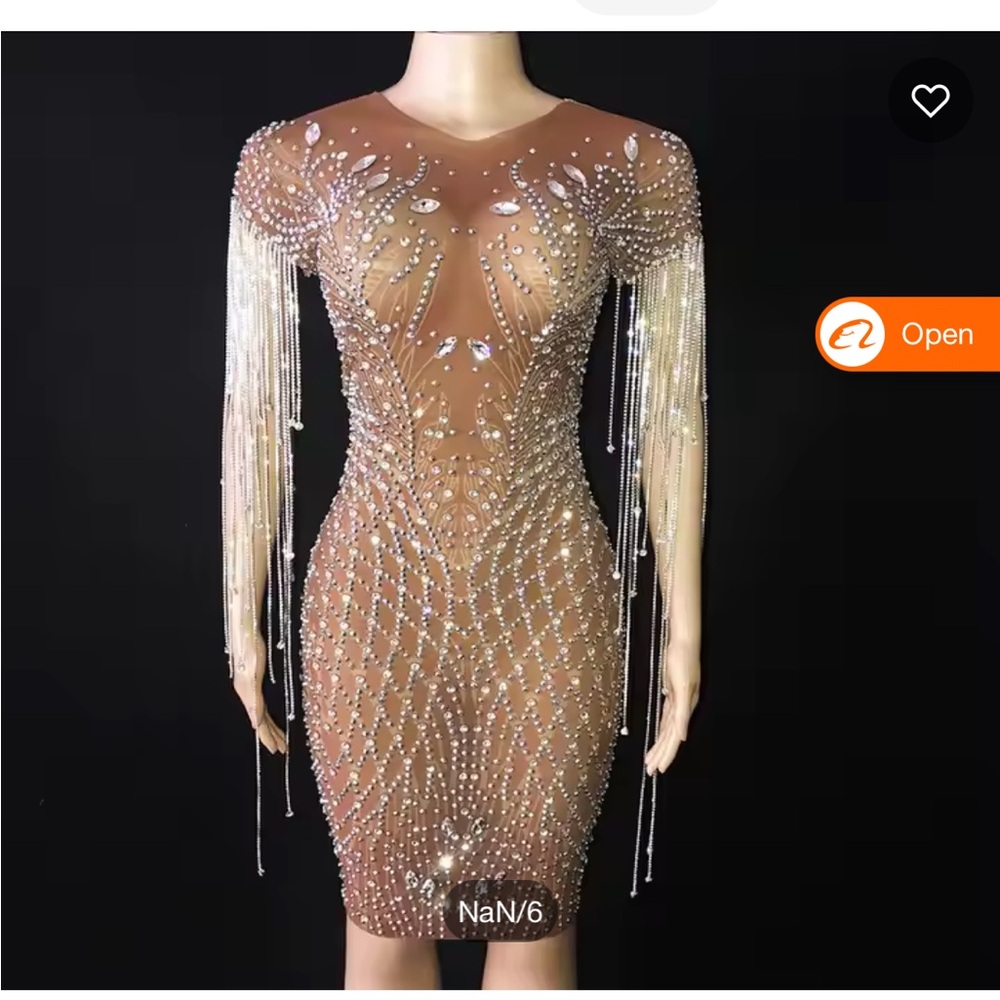 Elegant Rhinestone Embellished Nude Dress
